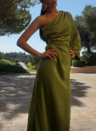 Luolandi Green One Shoulder Long Prom Dress Formal Evening Dress Charming Party Dress